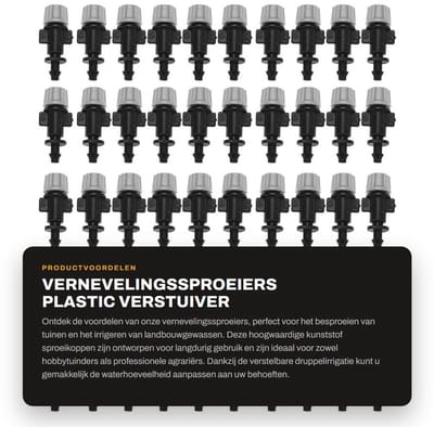 Dailygoods- Vernevelingssproeiers 50 stuks - Plastic Sproeikop - Verstelbare Druppelaars - Irrigatie voor Tuin - Geschikt voor 4/7 mm Buizen - Duurzaam Kunststof - Druppelirrigatie