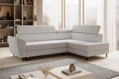 hoekbank cozy- lounge rechts- structuurstof- hoeksalon met bed en opbergruimte left- zetelsenbedden