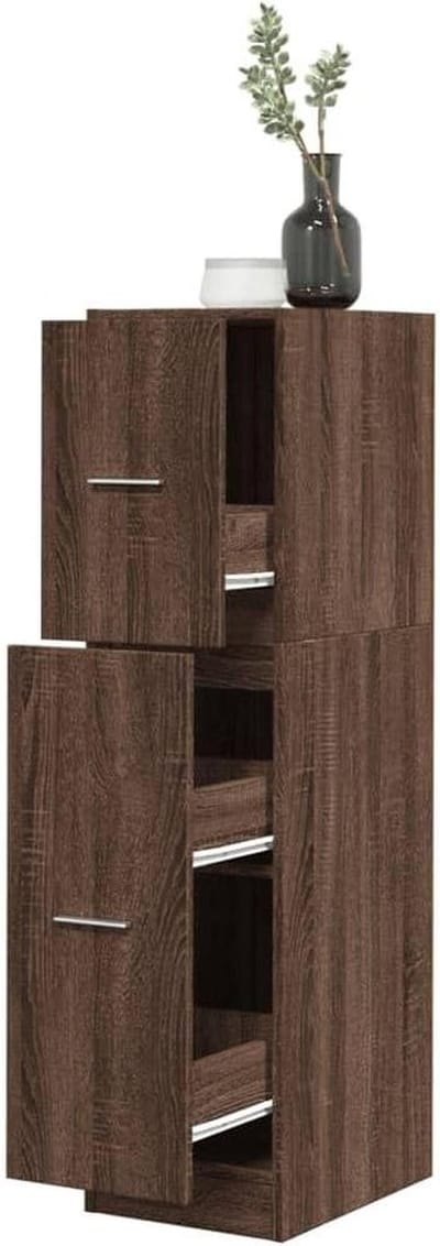 Apothekerskast - Opbergkast Ladekast - Spullen Opbergen - Stabiel Bewerkt Hout - 30x41x118 cm - Bruin Eikenkleurig