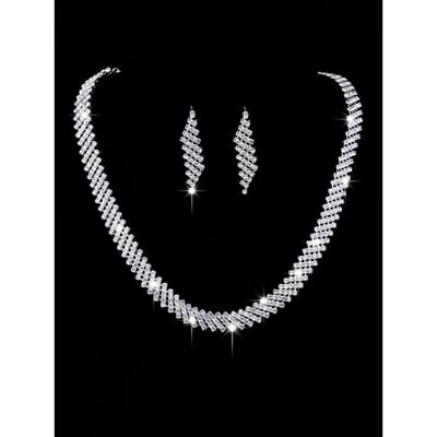 3-delige Dames Sieraden Set Strass Oorbellen Ketting Nieuwe Bruiloft Feest Luxe Mode Accessoires silver&45cm gray