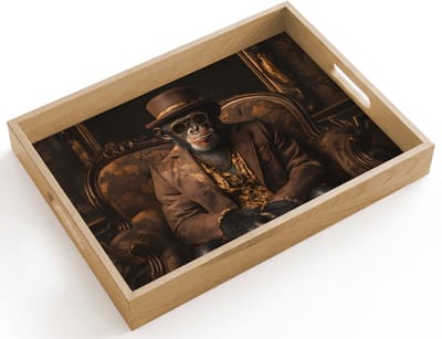 Dienblad hout 40x30 cm - Schootdienblad - Chimpansee - Stoel - Pak - Bruin - Borrelplank rechthoek - Plateau dienbladen