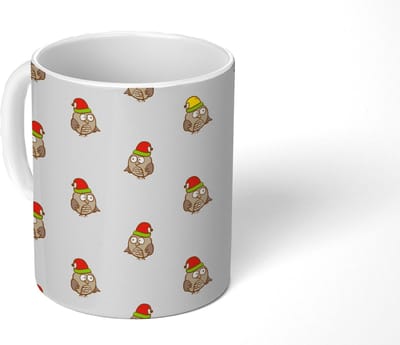 Mok - Koffiemok - Uil - Kerstmuts - Cartoon - Kind - Design - Mokken - 350 ML - Beker - Koffiemokken - Theemok