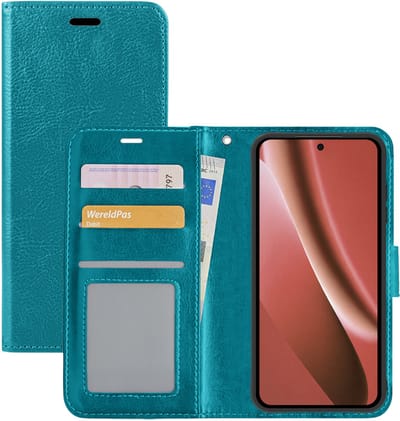 Hoesje - Met Pasjeshouder - Geschikt voor Google Pixel 10a - Luxe Bookcase Portemonee - Flip Case - Kunstleer Book Case - Flipcase - Book Cover - Walletcase - Portemonneehoes - Turquoise