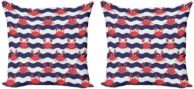ABAKUHAUS Krabben Kussenhoes Set – 2x40x40 cm – Dubbelzijdig digitaal bedrukt – Rood en Marineblauw