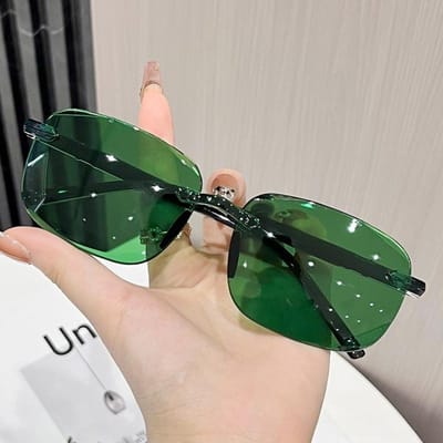 Lunettes de soleil tendance sans monture pour hommes Protection UV Design à bords coupés à la mode Lunettes d'ombrage