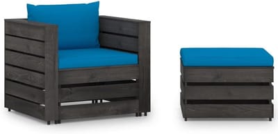 Houten Pallet Zetel - Tuinbank Set - Buiten Ontspannen - Modulair Ontwerp - 60 x 62 x 37 cm - Blauw