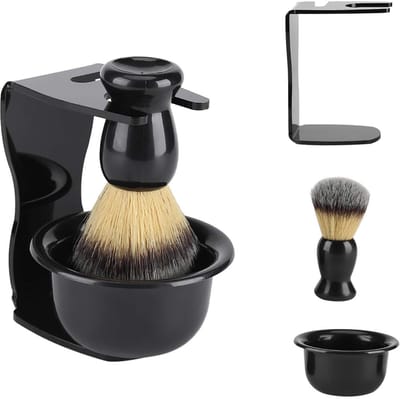 Dailygoods - Scheerborstel Kit voor Mannen 3 in 1 Scheerkwast en Kom Set Safty Scheermes Standhouder Traditionele Nat Sluiten Scheren Kit Mannen Handleiding Scheren Reiniging Tool