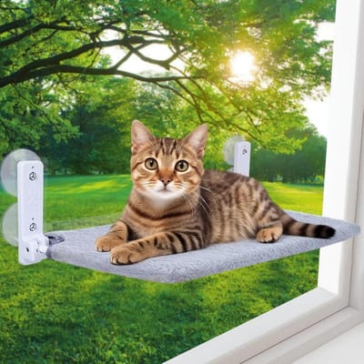 EXCITAT Opvouwbare kattenhangmat - Versterkte kattenhangmat - met sterke zuignappen - Dubbelzijdig stoffen kussen - Grijs - 30*45cm