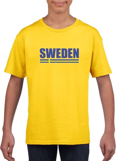 Geel Zweden supporter t-shirt voor heren - Zweedse vlag shirts 110/116