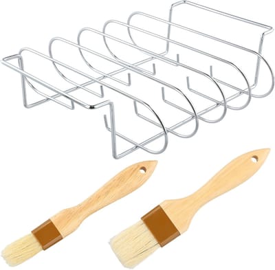 Steakhouder en Rib Rooster voor BBQ - 2-in-1 Grill Frame met Borstels voor Perfecte Ribs en Steaks, Ideaal voor Grillen en Barbecueën
