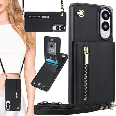 Elegante PU leren schoudertas met rits voor Galaxy S25 Edge-XK, inclusief kaart- en telefoonhouder, zwart