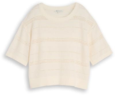 Tom Tailor Denim - Relaxed fit gebreide trui met gaatjespatroon - Maat XL - Gardenia White