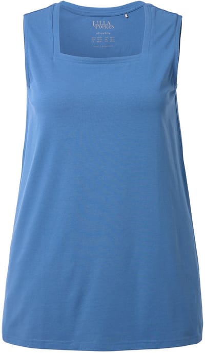 Ulla Popken - Dames - Longtop classic fit carréhals mouwloos - Denim blauw - Maat 42+
