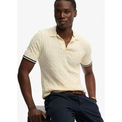 Superdry Gebreid Poloshirt met Korte Mouwen en Textuur Crème Grootte: Xxxl
