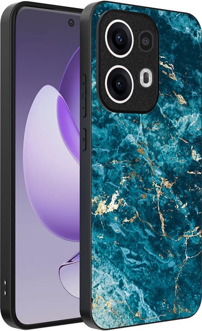 Smartphonica Telefoonhoesje Geschikt voor Oppo Reno 13 Pro met marmer opdruk - TPU backcover case blue marble design - Blauw geschikt voor Oppo Reno 13 Pro