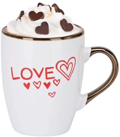 Siaki Koffiemok / theemok Love - wit/goud - 300 ml - mokken - aardewerk - valentijnsdag - tas - cadeaumok