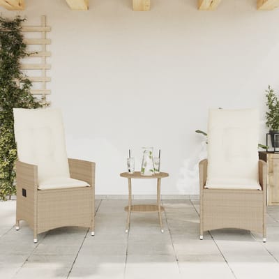 vidaXL - 3-delige - Bistroset - met - kussens - poly - rattan - beige