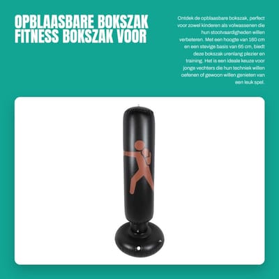 Dailygoods- Bokszak Opblaasbaar 160 cm - Fitness Speelgoed - Stabiele Basis 65 cm - Geschikt voor Kinderen/Volwassenen - Robuuste Structuur - Veilig PVC - Opblaasbare Bokszak