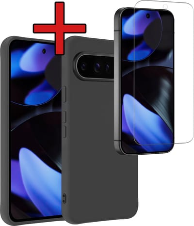 Hoesje - Met Screenprotector - Geschikt voor Google Pixel 9 Pro - Sterk & Shockproof - Telefoon Hoes - Back Cover - Siliconen Case - Telefoonhoes - Zwart
