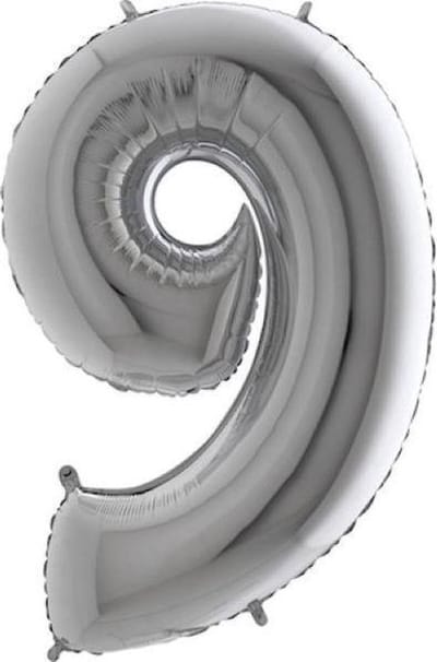 Folieballon - Cijfer 9 - zilver - Grabo Balloons - 66cm