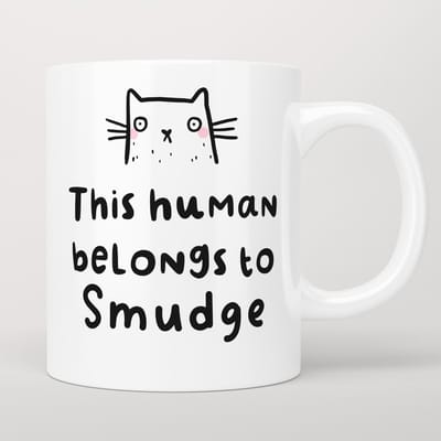 Creasowl® Gepersonaliseerde Katten Koffiemok Met Oor – “This Human Belongs To” met Naam Koffie Mok - Keramische Koffiemok 325ml - Cadeau voor Vrouwen - Grappige Mok met Naam van Je Kat - Gepersonaliseerd Cadeau - Katten liefhebbers