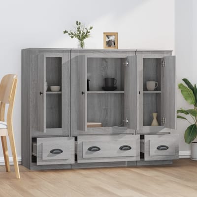 vidaXL - Hoge - kasten - 3 - st - bewerkt - hout - grijs - sonoma - eikenkleurig