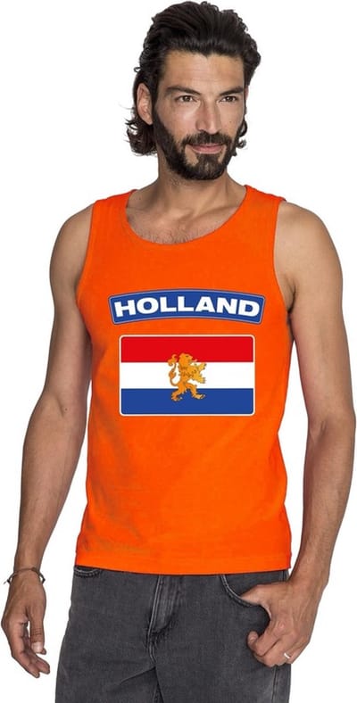 Oranje Hollandse vlag tanktop shirt/ singlet heren - Oranje Koningsdag/ Holland supporter kleding S