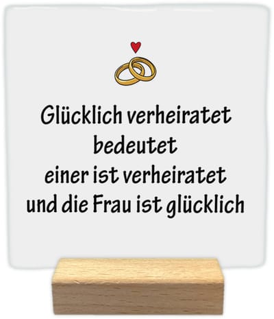 Glücklich verheiratet - Keramische decoratie tegel - incl. houten presenteerblok