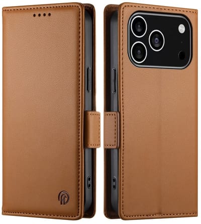 Lunso Geschikt voor iPhone 17 Pro hoesje - PU leren Bookcase met ruimte voor pasjes - Bruin