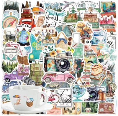 Creatieve scrapbook stickers voor reizen, outdoor avonturen en journaling - Doodle set voor fotoalbums en notitieboeken, waterdichte decoratie voor laptop en meer