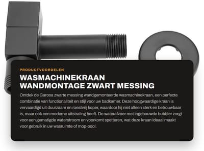 Dailygoods - Wasmachinekraan - Wandmontage - Zwart - Messing - Waterafvoer met sprankling - Geschikt voor badkamer - Koper