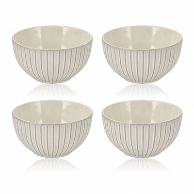 Soepkommen Set van 4 – Keramiek Ramen Kommen 700 ml – Ontbijtkommen Zonder Oor Ø14 cm – Geschikt voor Soep, Muesli, Yoghurt en Salade – Grijs Aardewerk