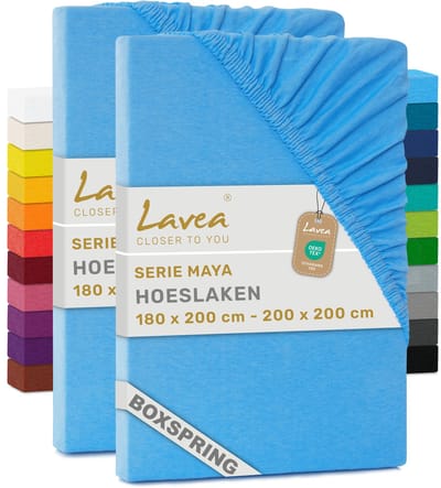 Lavea® Set van 2 Hoeslakens 180x200 cm – voor Dikke Matrassen tot 35 cm, voor Boxspring & Waterbed – 100% Katoen – met Elastiek – Hoge Kwaliteit – Hemelsblauw