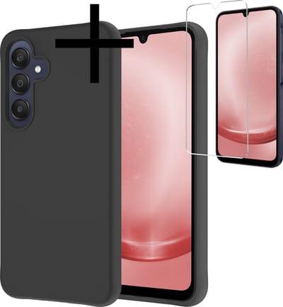 Hoesje - Met Screenprotector - Geschikt voor Samsung Galaxy A25 - Sterk & Shockproof - Back Cover - Siliconen Case - Telefoon Hoes - Zwart