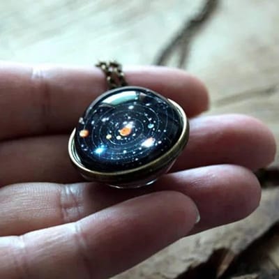 Zonnestelsel Heelal Ruimte Dubbelzijdige Glazen Bol Hanger Ketting Populair Voor Vrouwen Mannen Maan Zon Aarde Planeet Sieraden gray