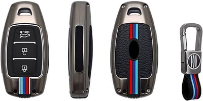 Autosleutel Hoesje geschikt voor Hyundai - Sleutelcover - Metalen Sleutelhoes - Accessoires - grijs