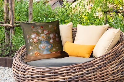 Sierkussen Buiten - Neutral - Bloemen - Boeket - Vaas - 60x60 cm - Weerbestendig