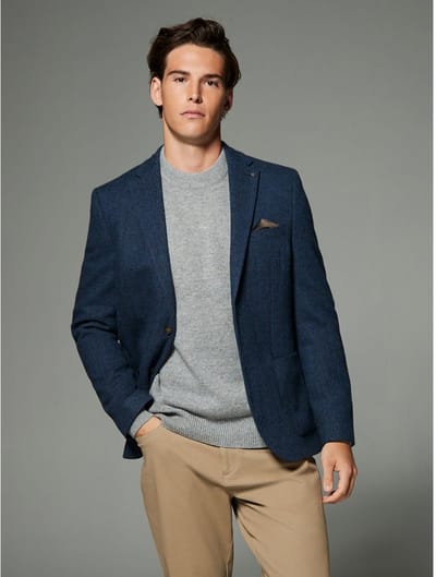 Next - Heren - Normale Pasvorm - Blazer met visgraatmotief en hoog wolgehalte - Blauw