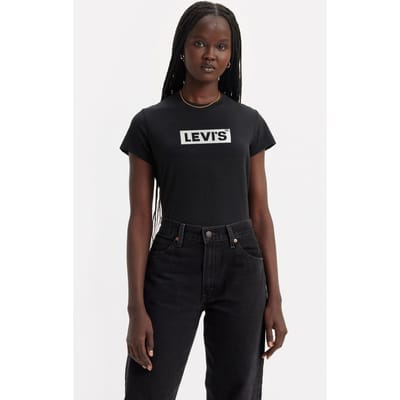 Levi's Graphic Authentic Tshirt Box Tab Core Caviar Maat: S | Tops Outlet | Dames | Zwart