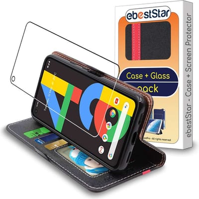 ebestStar - Hoes geschikt voor Google Pixel 4A (Version 4G, NO 5G), Wallet Etui, Book case hoesje, Zwart, Rood + Gehard Glas