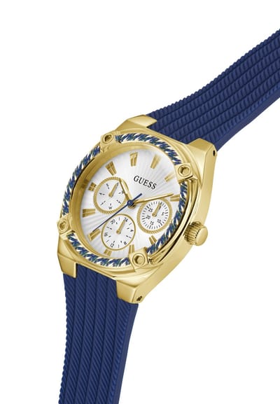 Guess Saylor Quartz Analoog Horloge Blauw Kast Gemaakt Van 100% Roestvrij Staal En Een Armband Van 100% Siliconen 35 GW1036L2