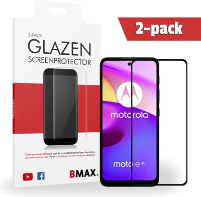 2-pack BMAX Motorola Moto E40 Screenprotector - Full Cover - Gehard glas - Tempered glas - Motorola screenprotectors 2 stuks - Telefoonglaasje - Beschermglas - Glasplaatje - Screensaver - Screen protector - Case friendly - Zwart