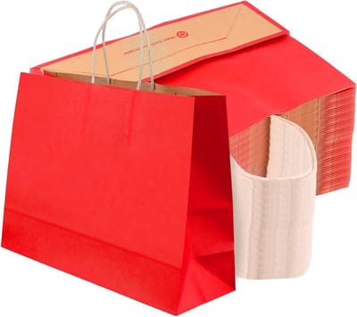 Dailygoods- Papieren Zakken 30 Stuks - Rode Kraftpapieren Zakken - Papieren Draagtassen met Handvat - Versterkte Bodem - Opvouwbaar - Duurzaam 120 g/m²