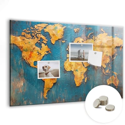 Tulup Glassboards - Decoratieve wereldkaart Magneetbord - 60 cm x 40 cm - Veelkleurig Magnetic Board - Gratis 5 Sterke Magneten - Scandinavisch Design Bord - Magneetbord Keuken - Memobord Keuken - Organiseer Je Bureau - Magnetisch Wandbord