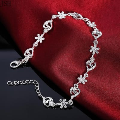 Magnifique bracelet en argent sterling 925 pour femme, noble, cœur, jolie chaîne, mode, fête de mariage, jolie dame, joli bracelet, bijoux black