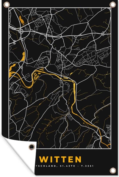 Muurdecoratie Witten - Goud - Stadskaart - Plattegrond - Kaart - Duitsland - 120x180 cm - Tuinposter - Tuindoek