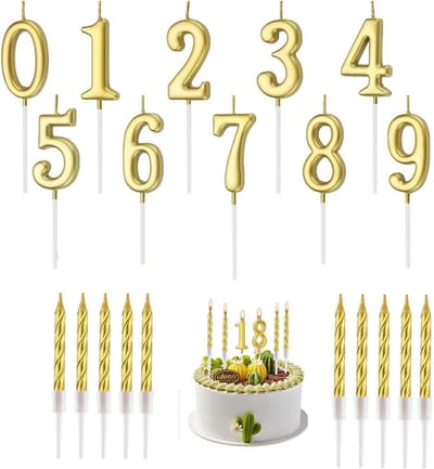 Gold Number Candle Set, Number 0-9 Cake Toppers, 20 Gold Spiral Candles for Cake Toppers, Happy Birthday and Wedding - ShopVlot
