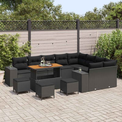 vidaXL - Tuinbank - Set - 13 - st - 9-Aantal - zitplaatsen - Zwart - poly - rattan