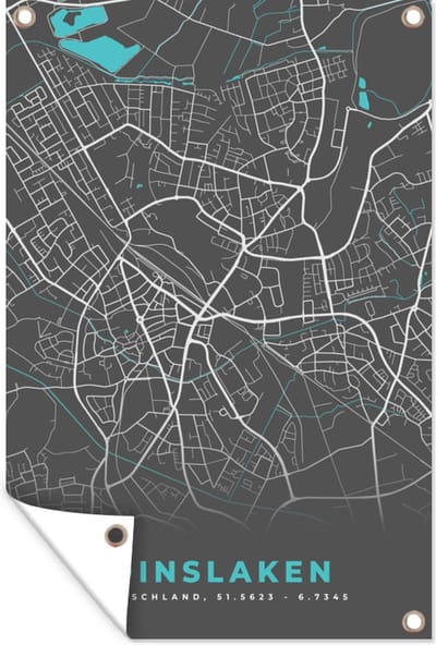 Muurdecoratie Kaart – Plattegrond – Stadskaart – Dinslaken – Duitsland – Blauw - 120x180 cm - Tuinposter - Tuindoek
