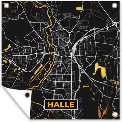 Tuin poster Halle - Stadskaart - Goud - Plattegrond - Kaart - Duitsland - 200x200 cm - Tuindoek
